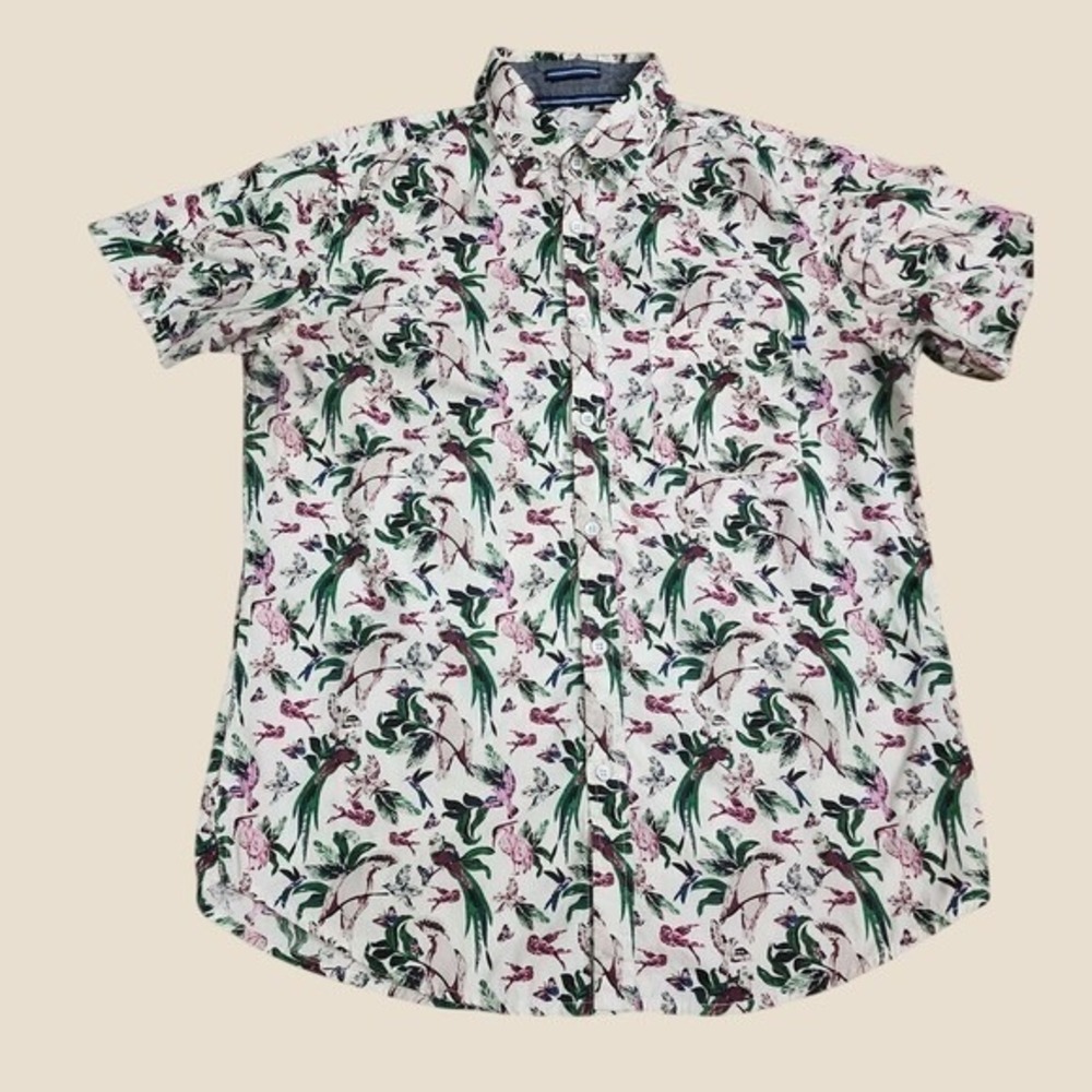 Ditch Plains Ricky Singh Shirt Mens Short Sleeve Button Bird Print Hawaiian M